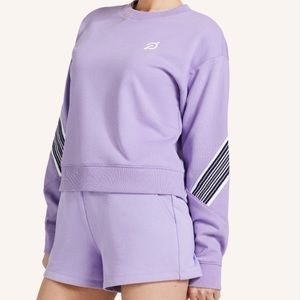 Peloton Sport Pullover Sweatshirt Purple Lavender Retro Stripe Sz Medium